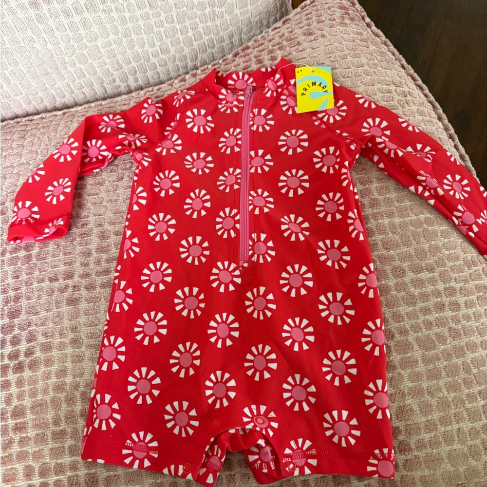 Red Floral Long Sleeve Swimsuit